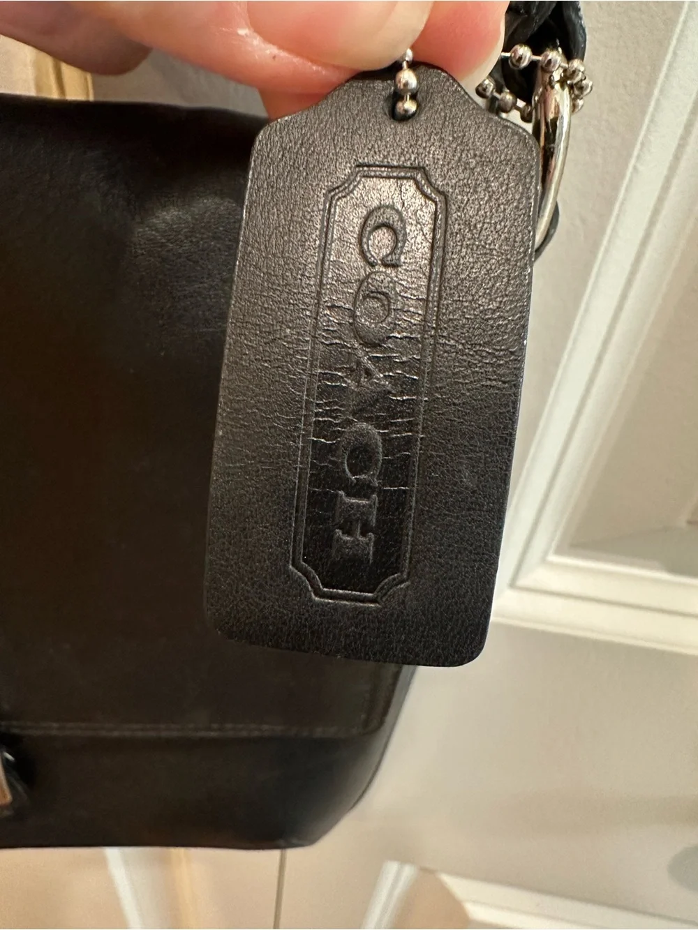COACH Black Leather Messenger Bag with Front Buckle adjustable strap 9” x 10”